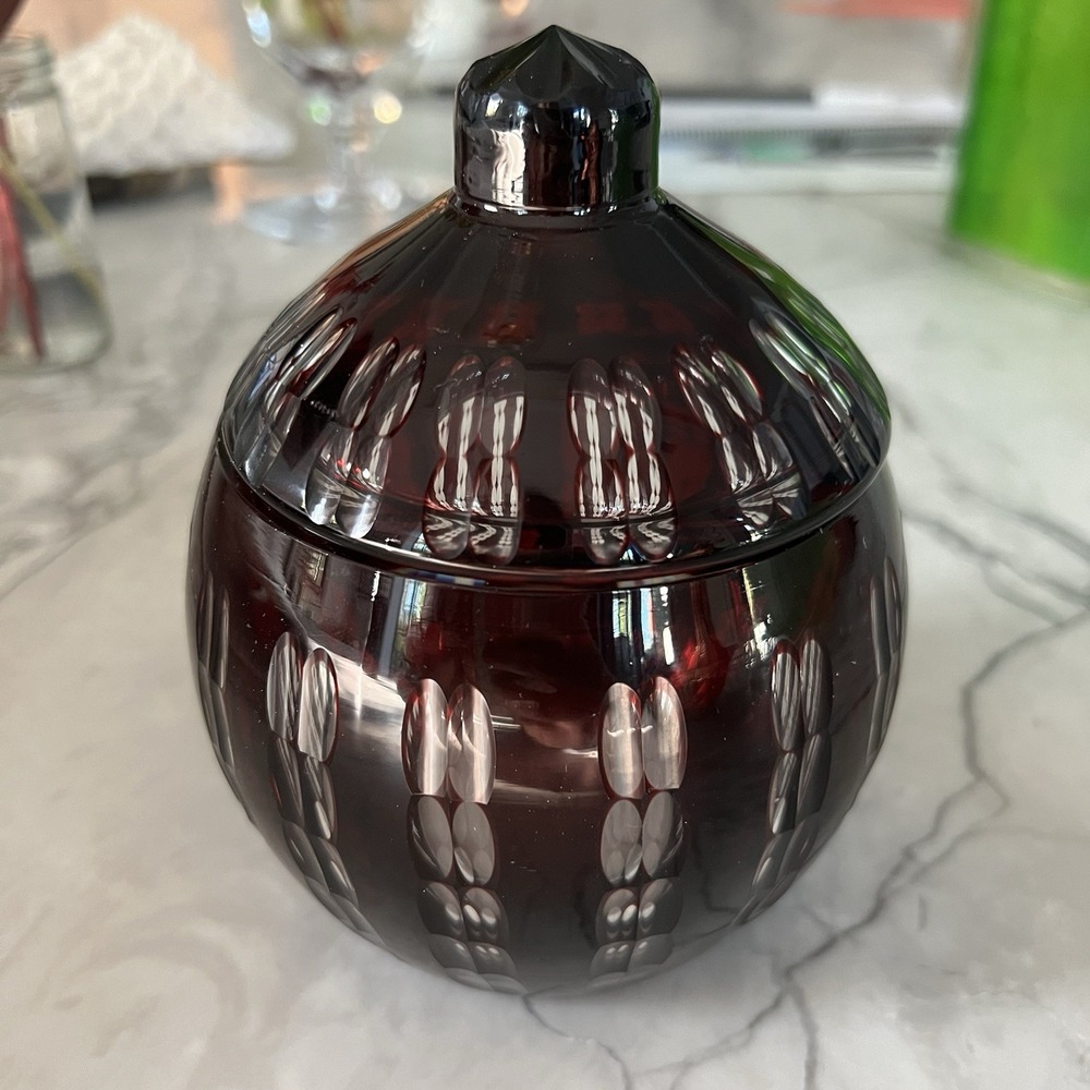Carl Meltzer‎ Glass Vase Lidded Box Langenau/Haida Bohemia ruby red 1920s Czech